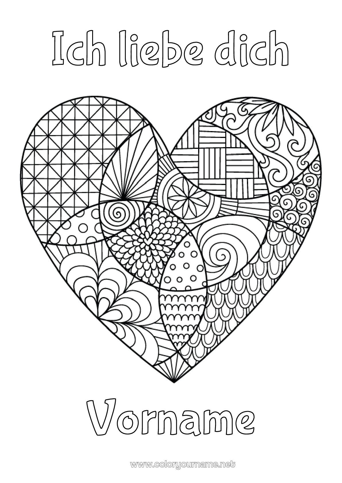 Malvorlage Nr.3801 Herz Großes Herz "Ich liebe dich" (Deutsch) Nachricht