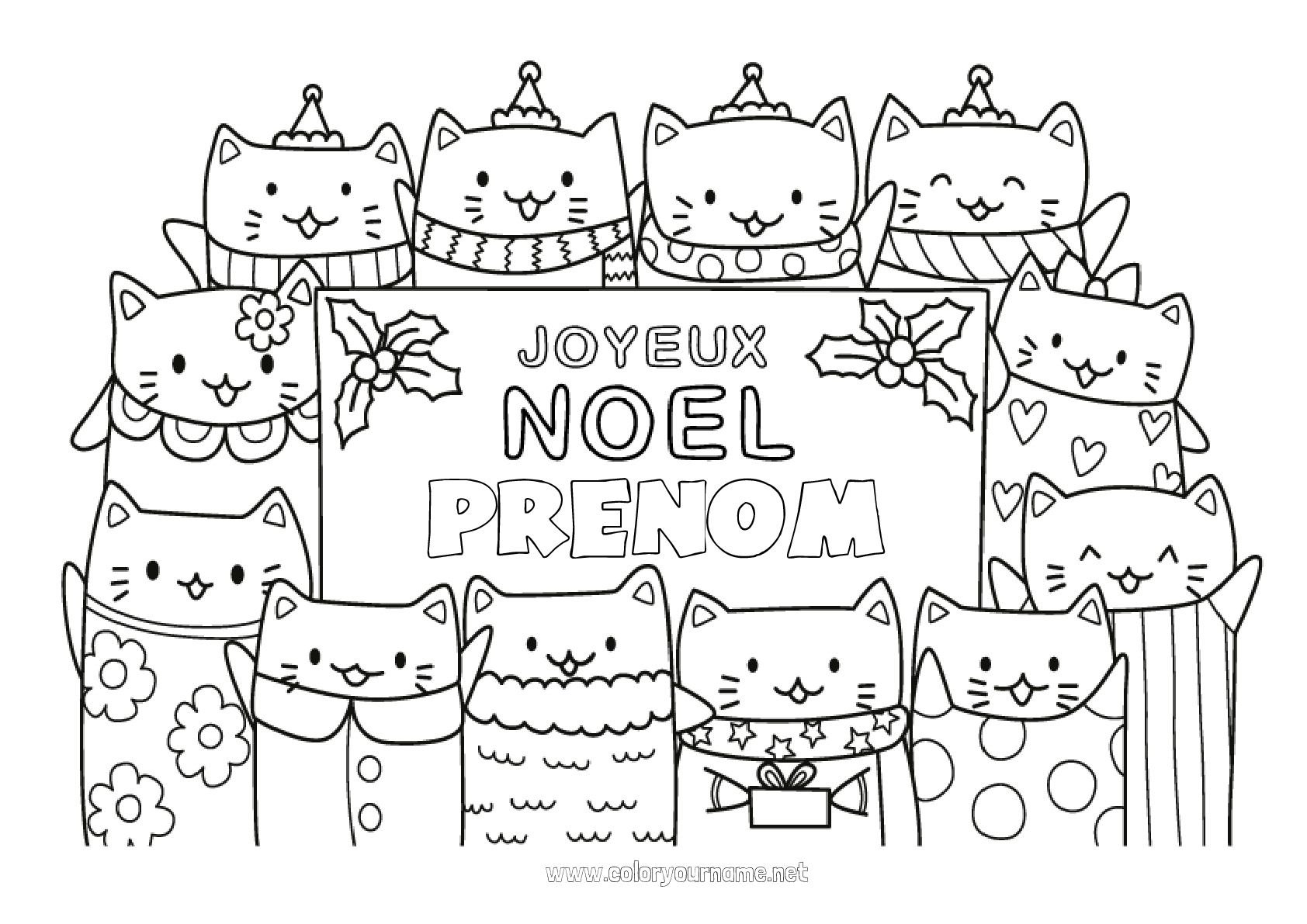 Coloriage n°424 - Chat Noël