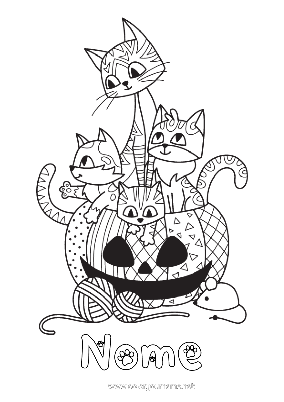 Página de desenho para imprimir Abóbora Gato Halloween Rato Jack O'lantern Animal Zentangle Cães E Gatos Animais Da Floresta Novelos De Lã