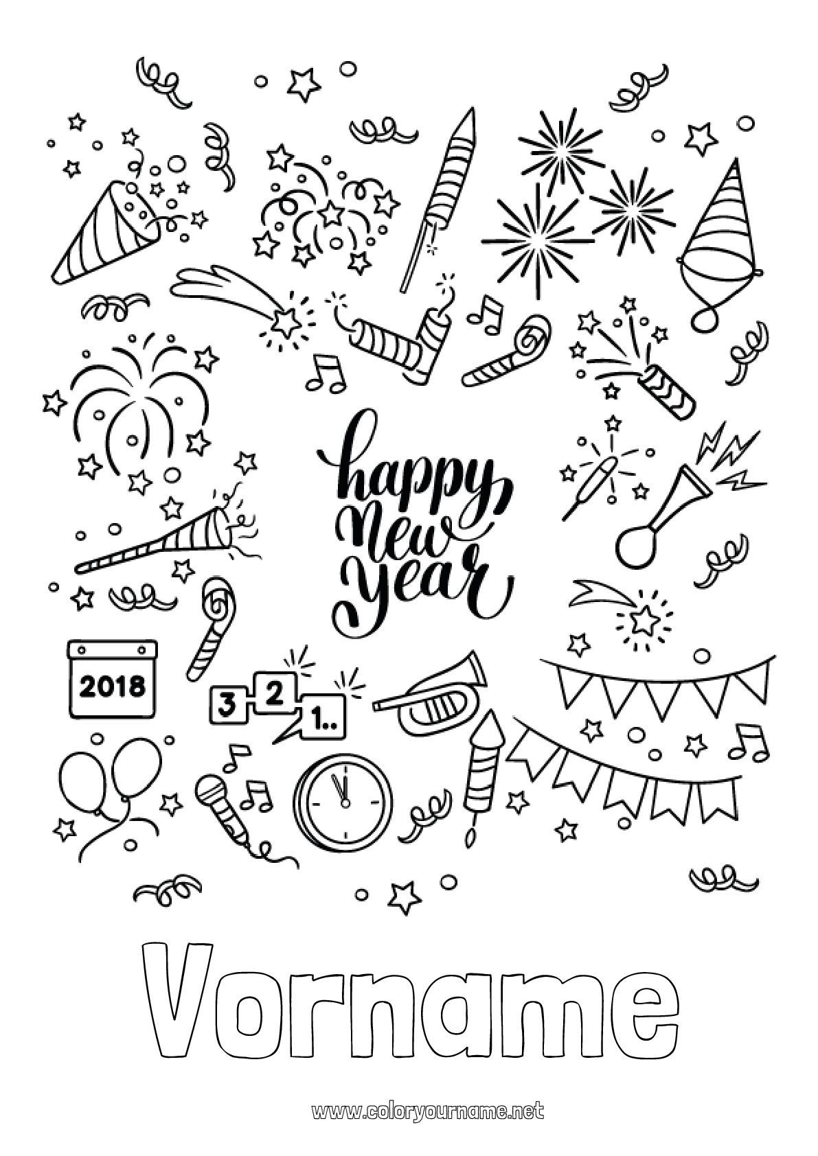 Malvorlage Nr.454 - Frohes Neues Jahr Nachricht "Frohes Neues Jahr"