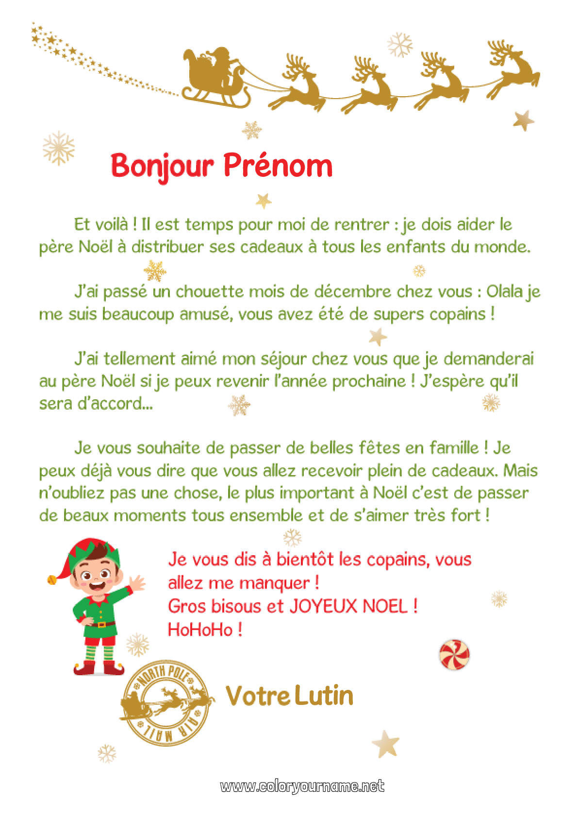 Coloriage n°457 Lutins de Noël Lettres de lutins farceurs Lettre de