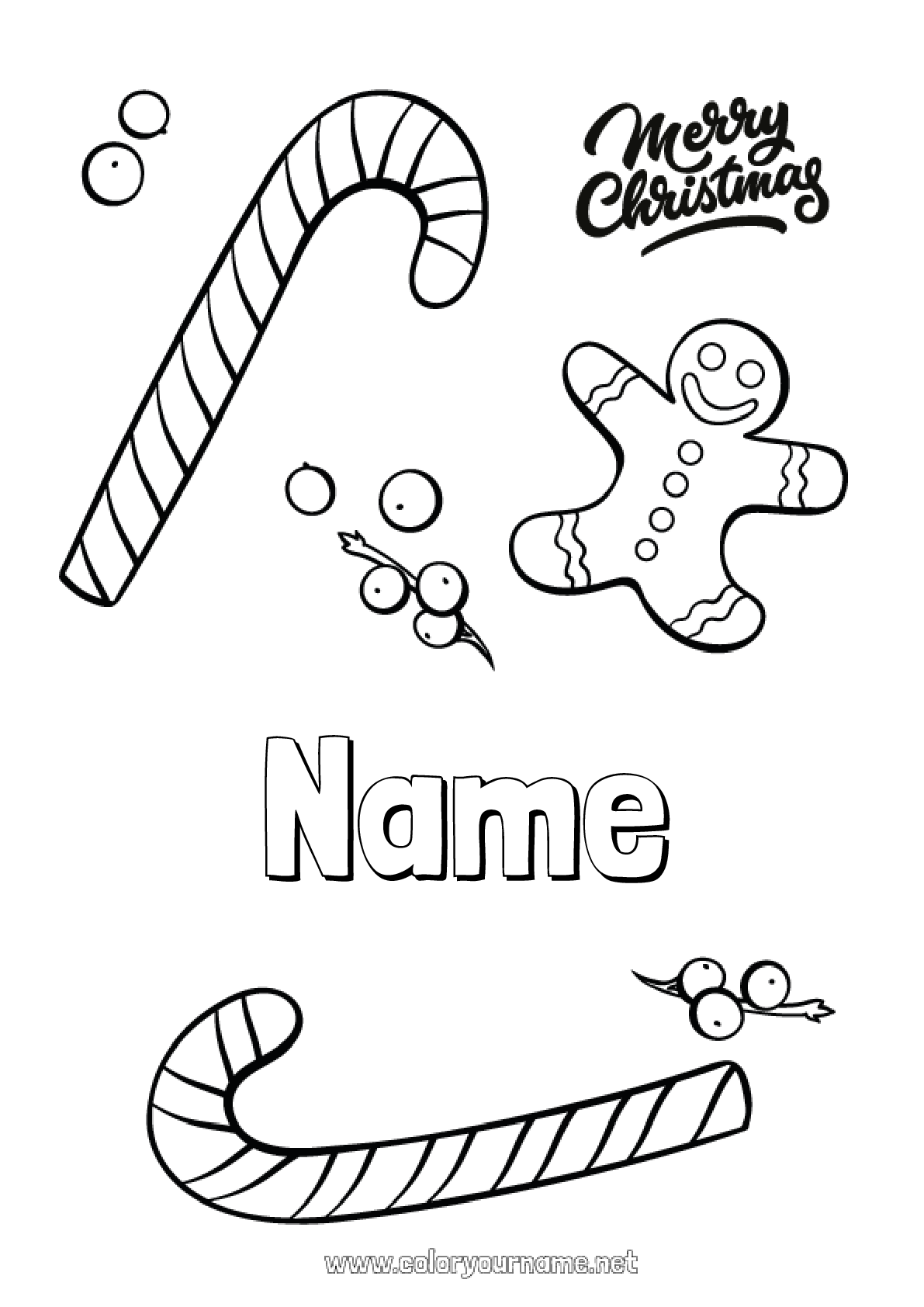 Coloring page No.482 Christmas Gingerbread Candy cane