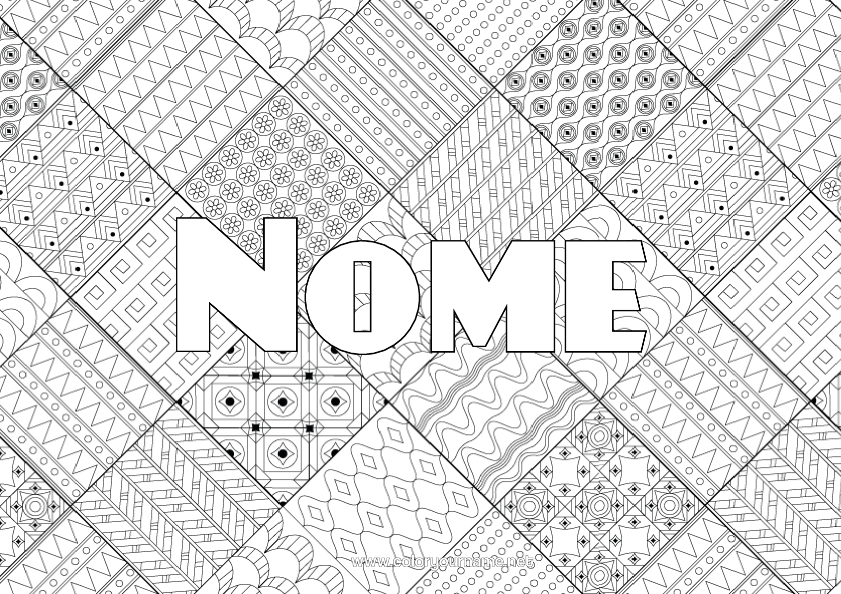 Página de desenho para imprimir Nome Decorado Colorações Complexas Zentangle Mosaicos Portugal Fundo Decorativo Quadrado