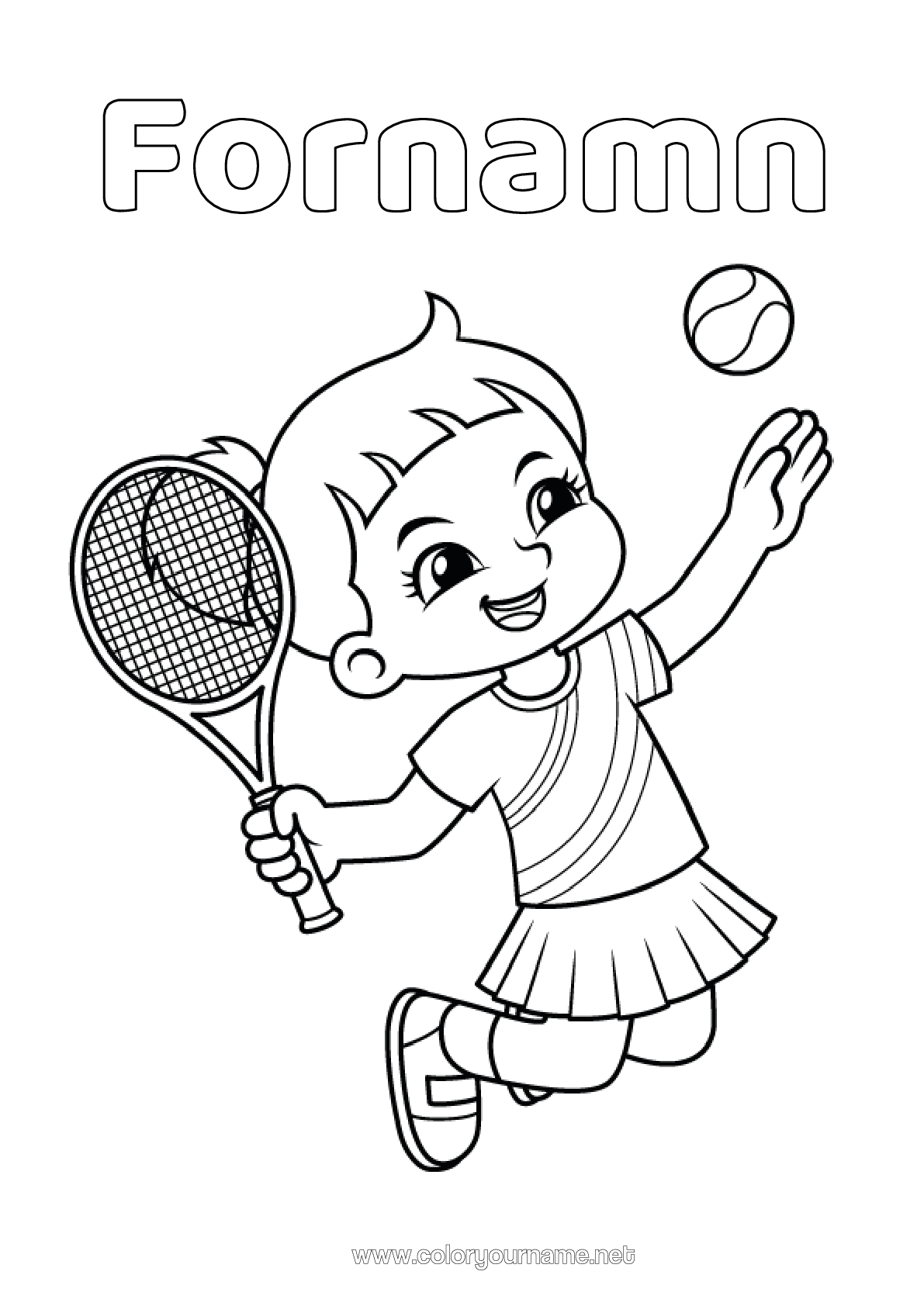 Färgläggningssida att skriva ut Sport Flicka Tennis Racketsporter