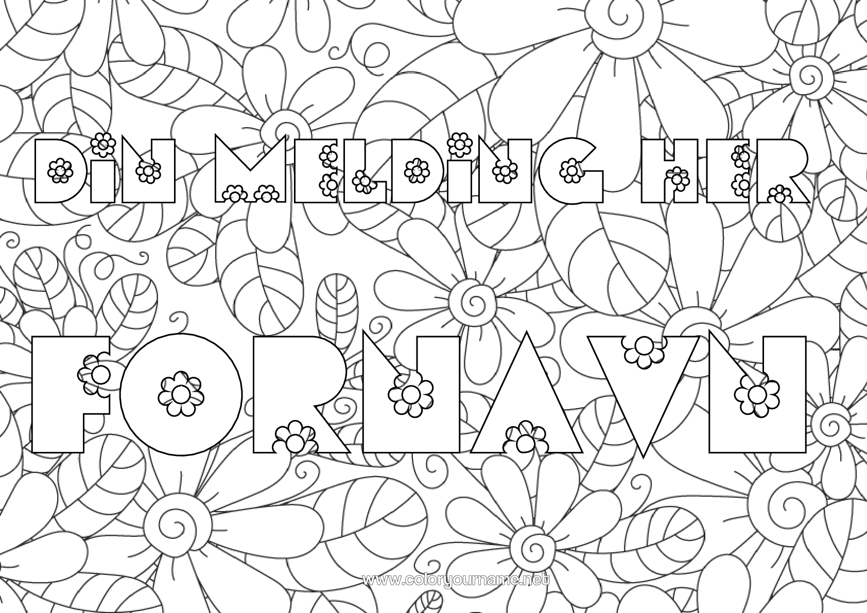 Fargeleggingssiden til utskrift Blomster Dekorert Navn Margrethe Dekorativ Bakgrunn