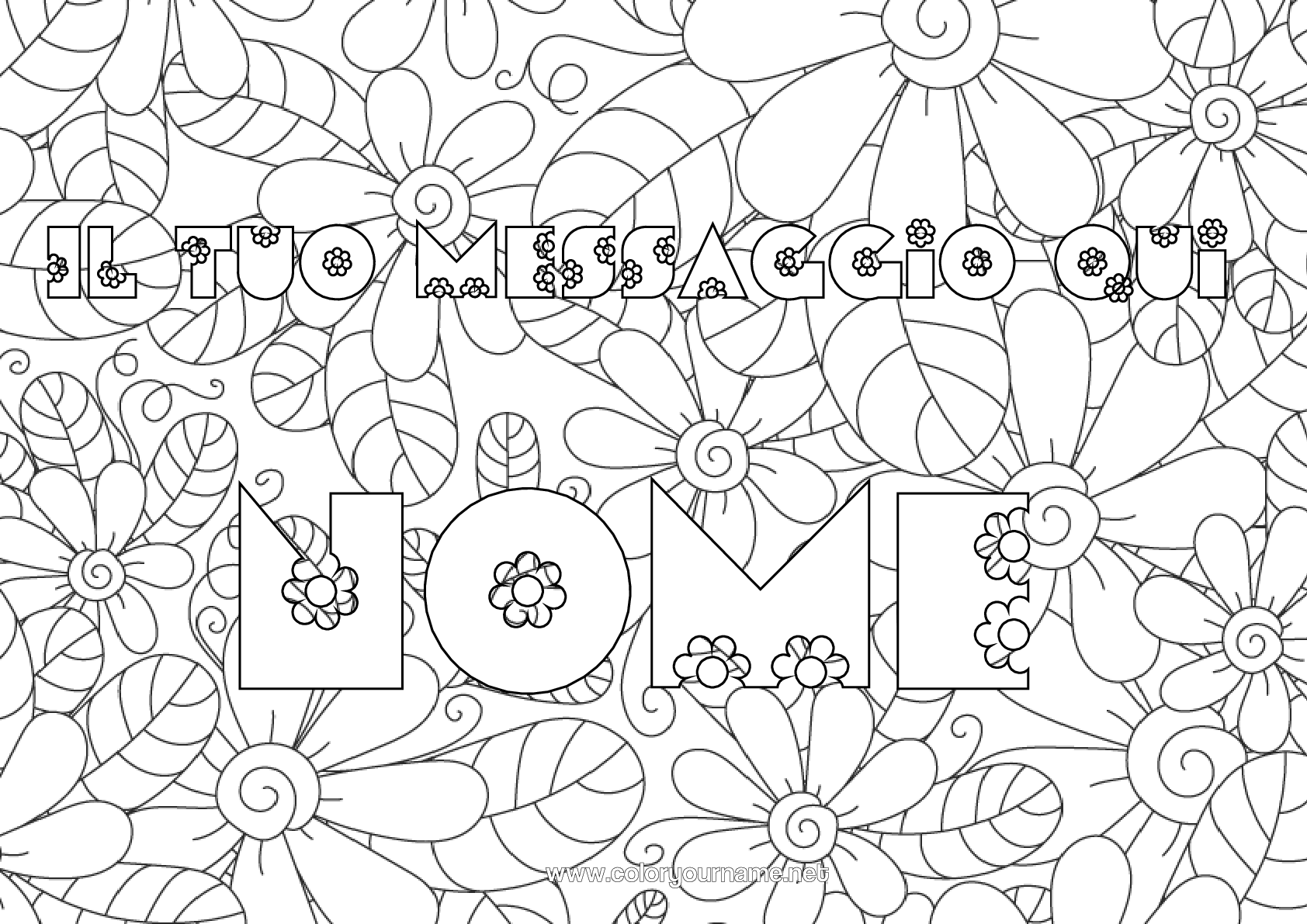 Pagina da colorare da stampare Fiori Nome Decorato Margherita Sfondo Decorativo