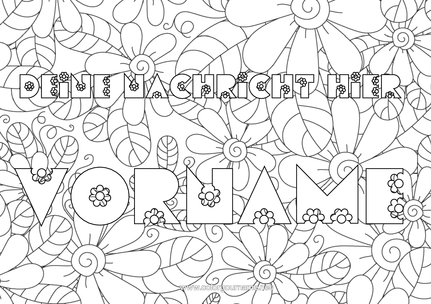 Malvorlage zum Ausdrucken Blumen Dekorierter Name Gänseblümchen Dekorativer Hintergrund