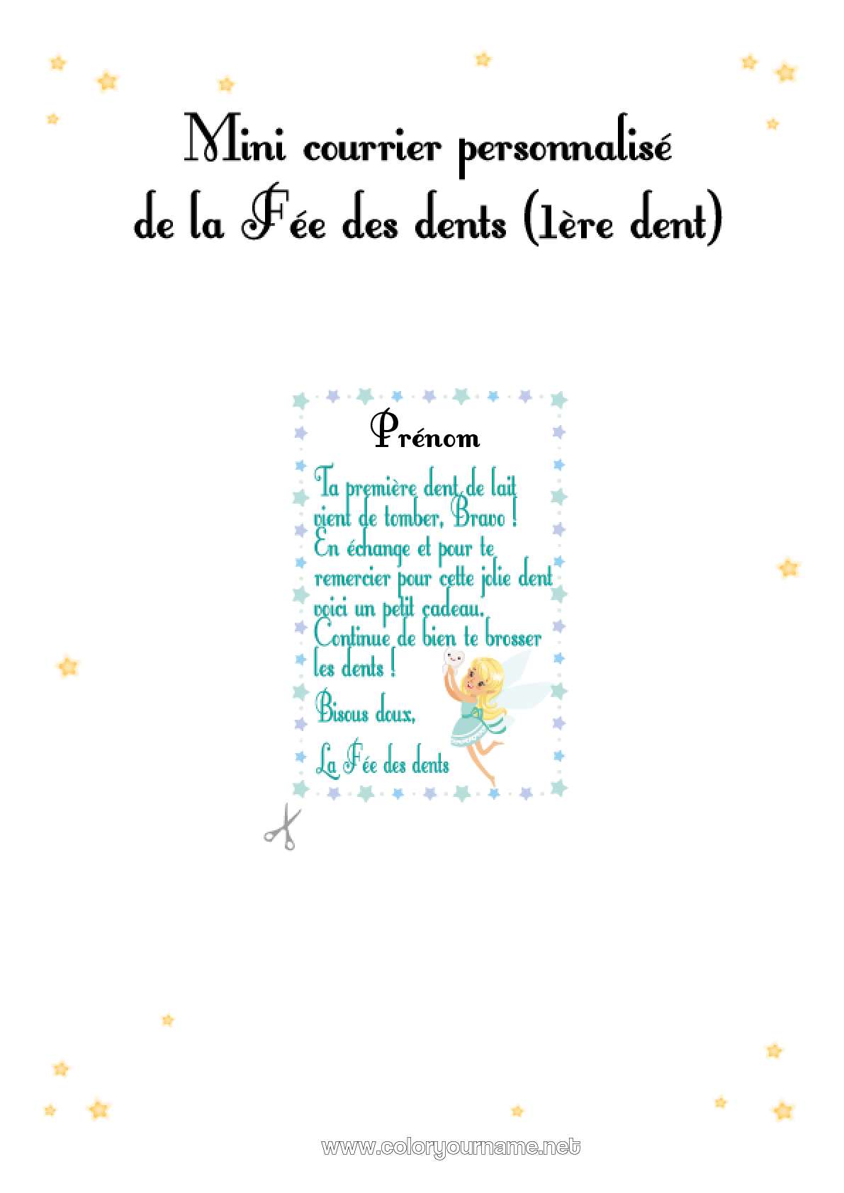 Lettre De La Fée Des Dents à Imprimer Gratuit Coloriage n°580 - Dent de lait Fée des dents Courrier de la Fée des dents
