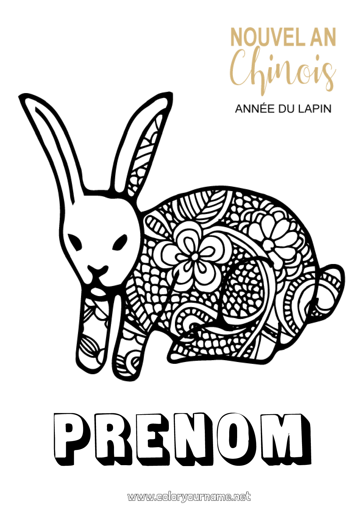 Coloriage Nouvel An Chinois 2023 Coloriage n°614 - Lapin 2023 Nouvel An chinois