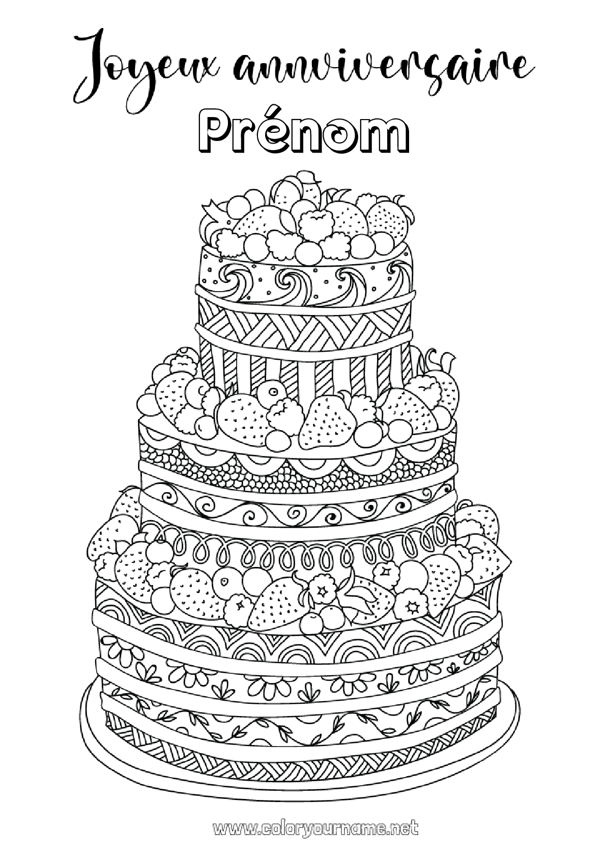 Coloriage Joyeux Anniversaire Avec Prénom Coloriage n°64 - Gâteau Anniversaire Coloriages complexes