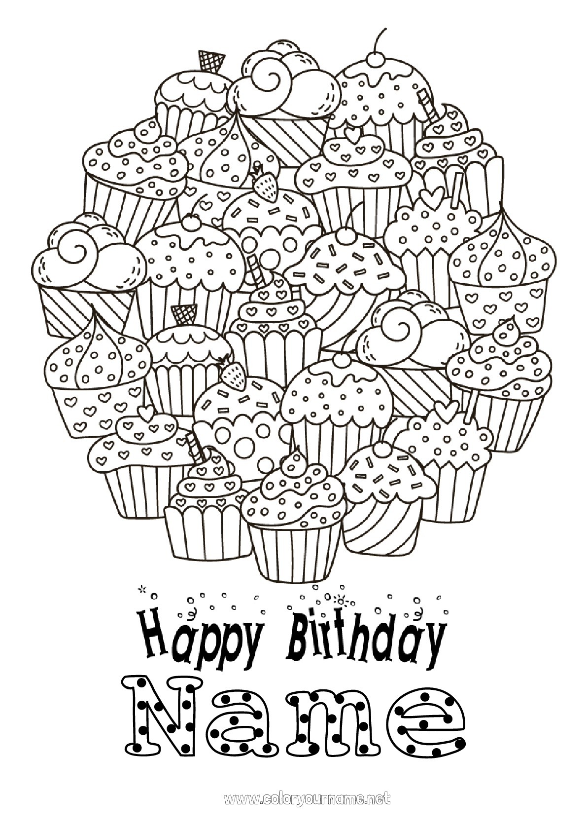 Happy Birthday ! : 100 free customizable coloring pages to print