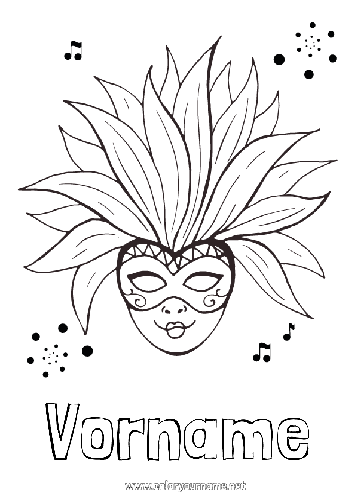  Malvorlage Nr.771 - Maske Karneval Karnevalsdienstag Motiv 