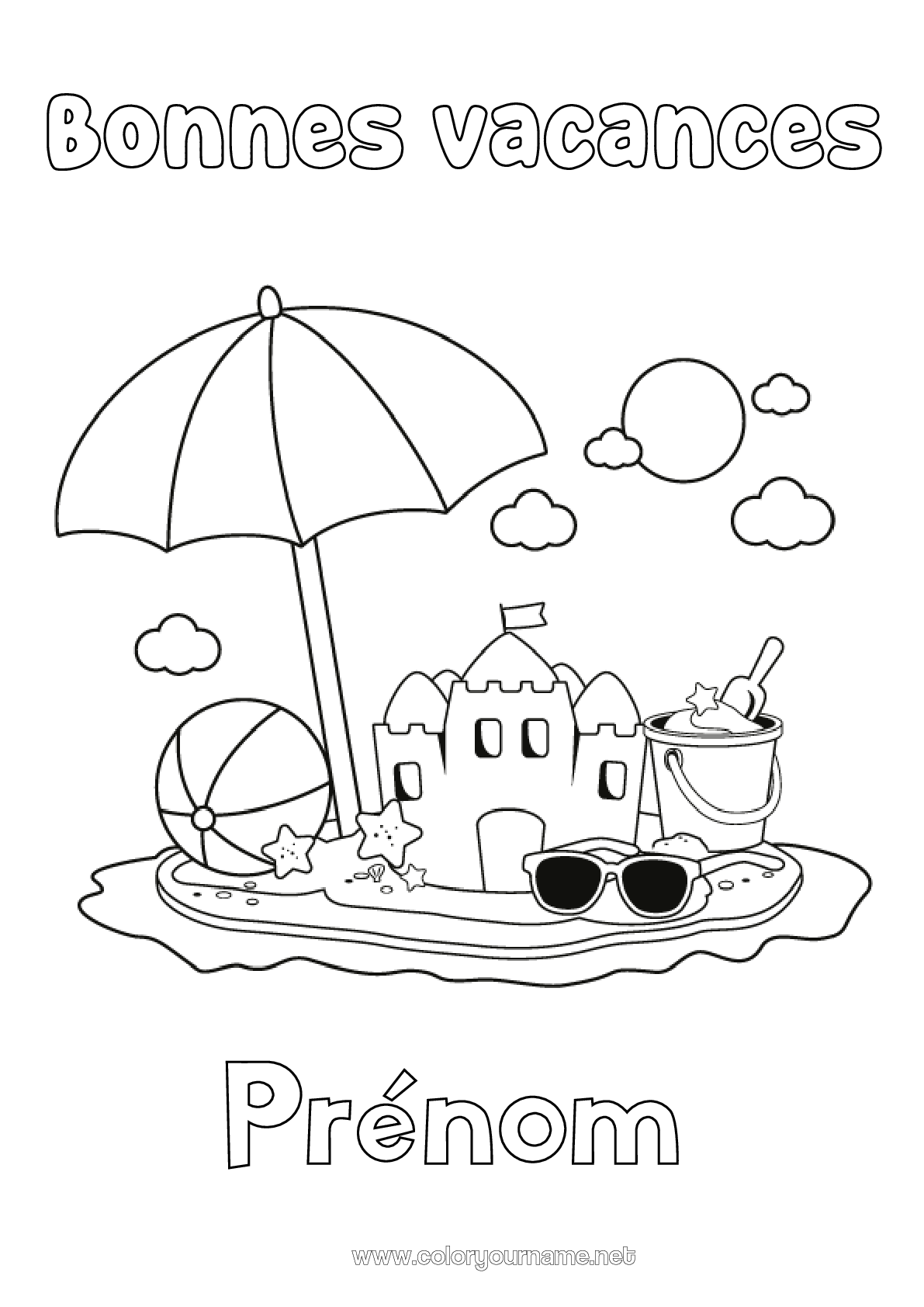 Coloriage Bonnes Vacances Maitresse Coloriage n°79 - Vacances Été Plage
