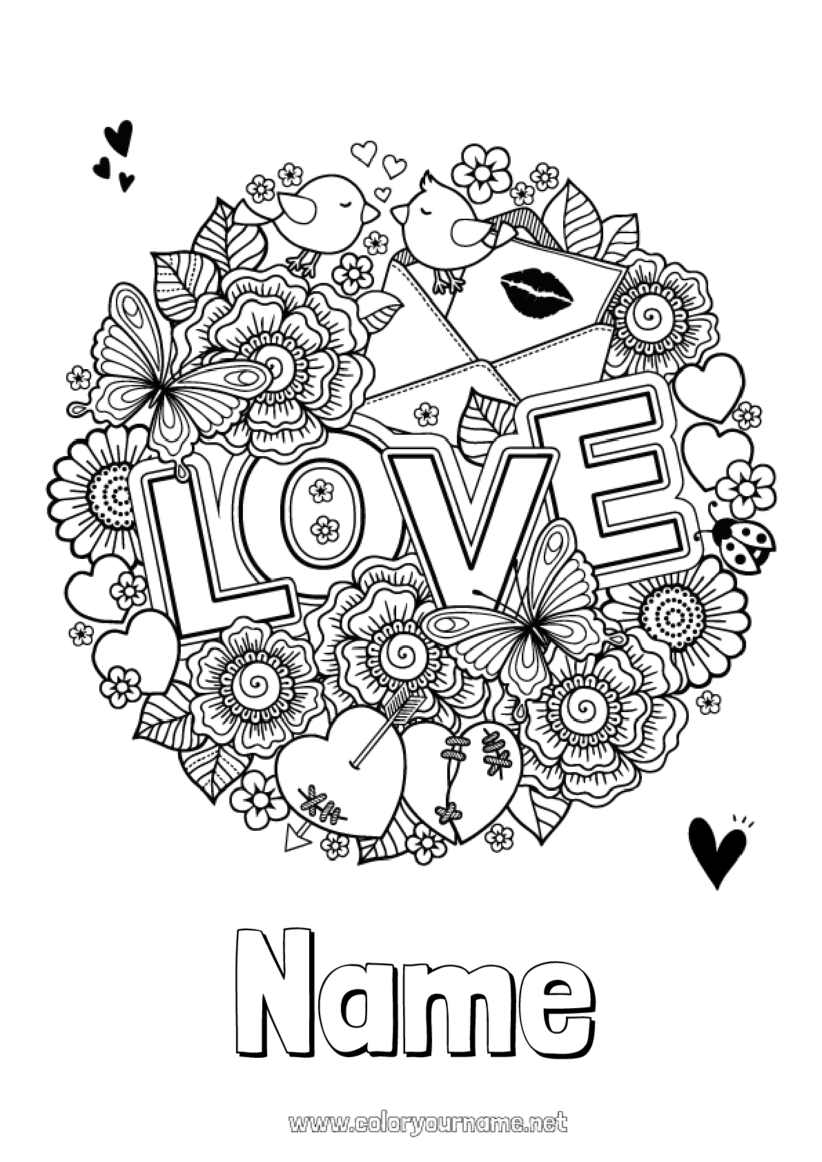 Coloring page No.811 - Flowers Heart I love you
