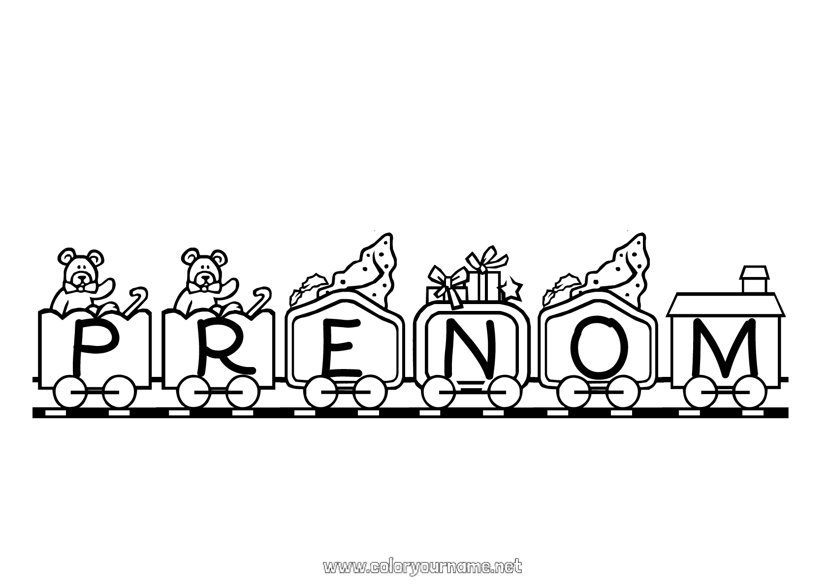 Coloriage Prénom Personnalisé à Imprimer Coloriage n°823 - Véhicules Train Nom décoré