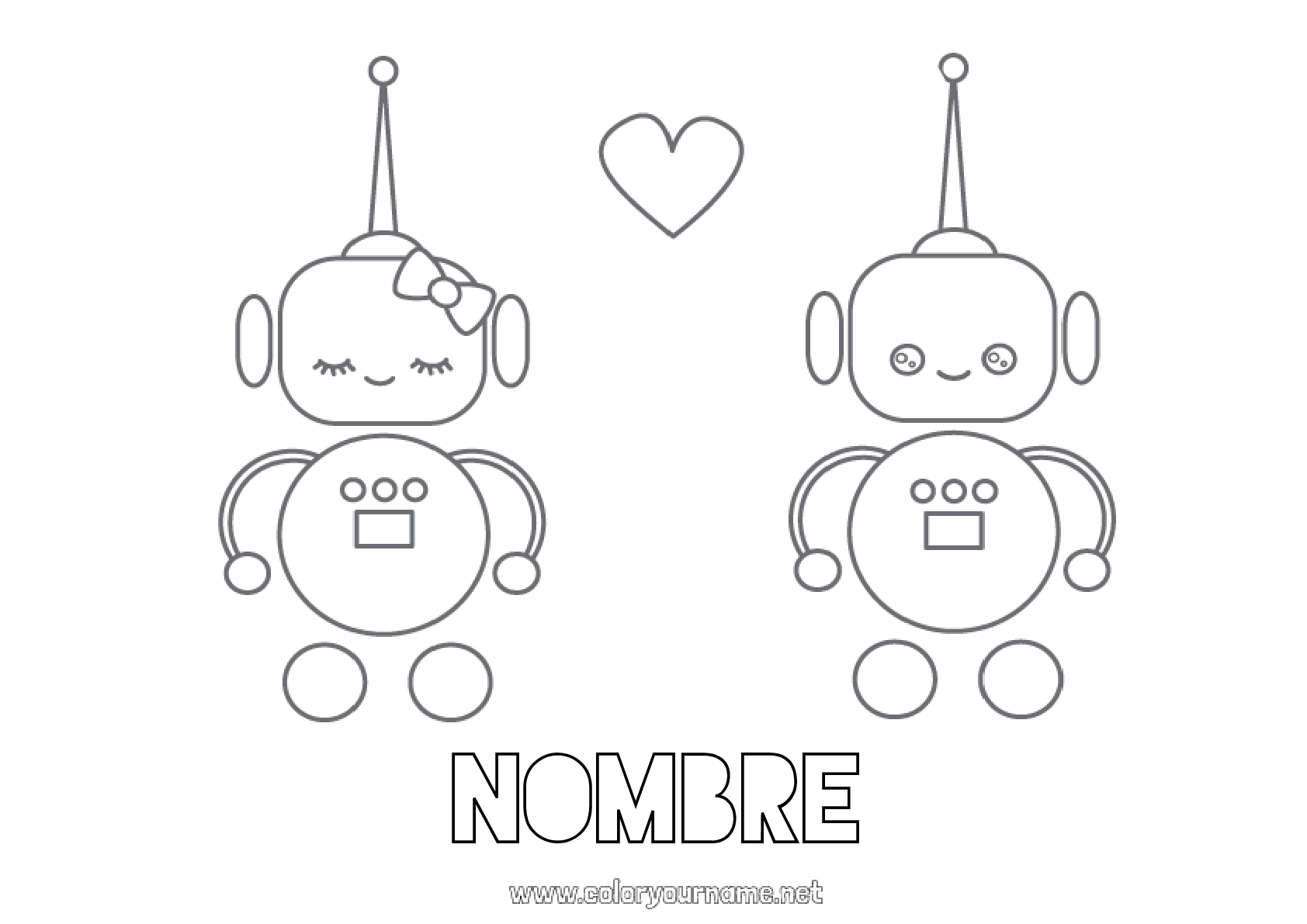 Nº de colorear 887 - Robot Corazón Te amo Nº de colorear 887 - Robot Corazón Te amo
