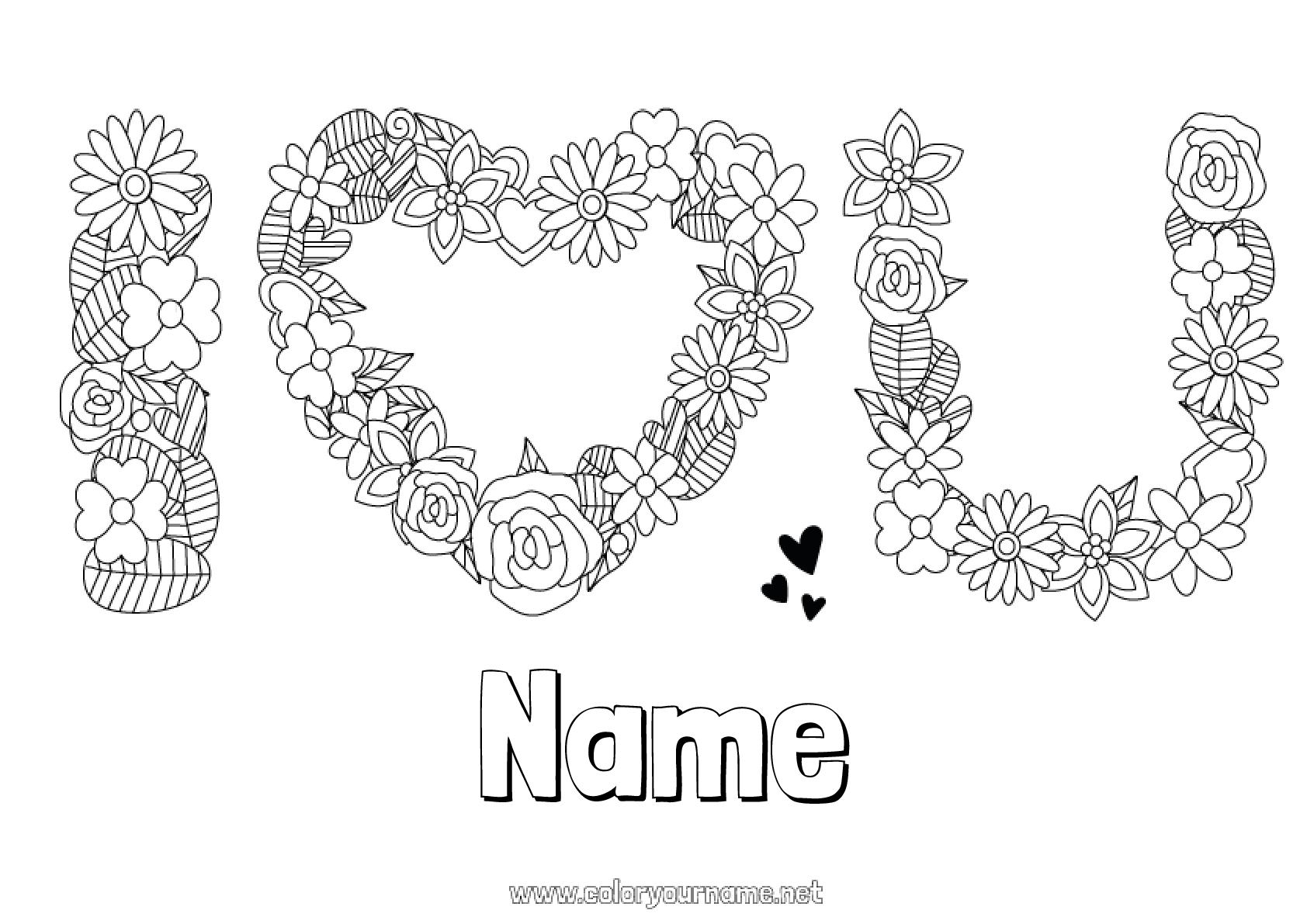 Coloring page No.938 - Flowers I love you Valentine's Day