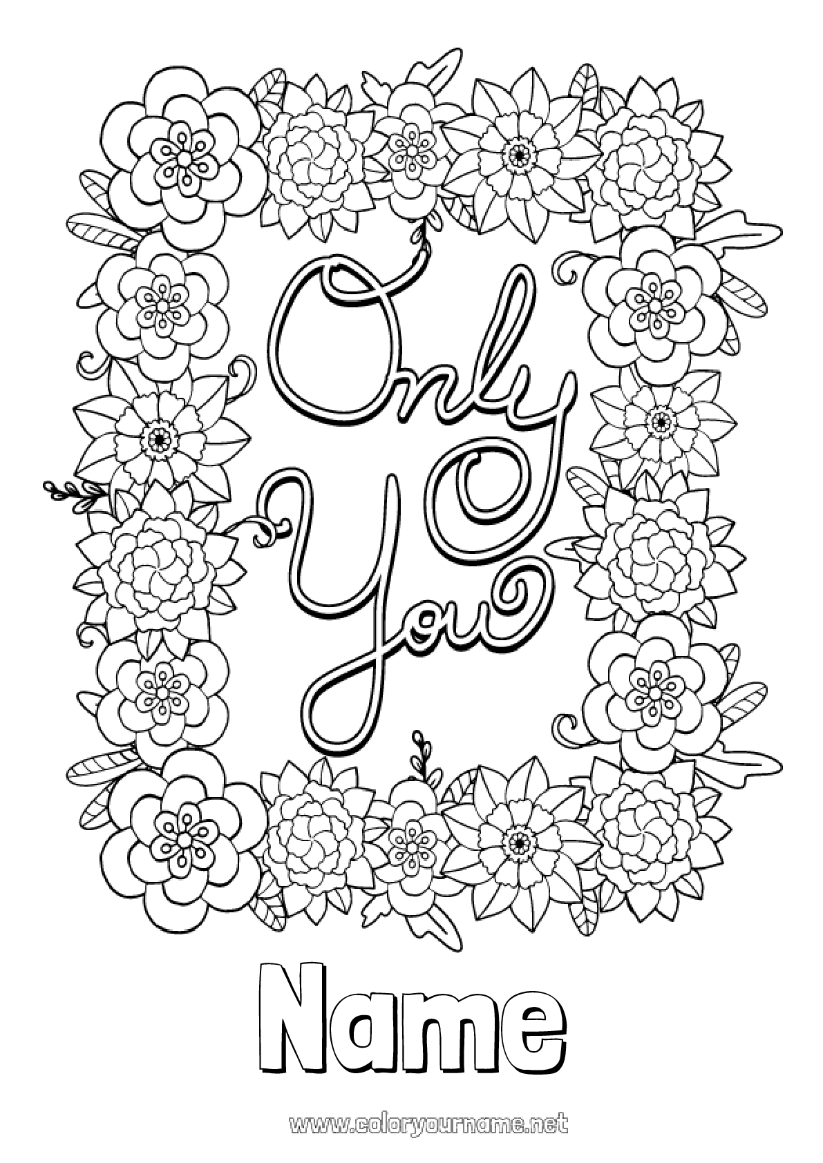 Coloring page No.945 - Flowers I love you Valentine's Day