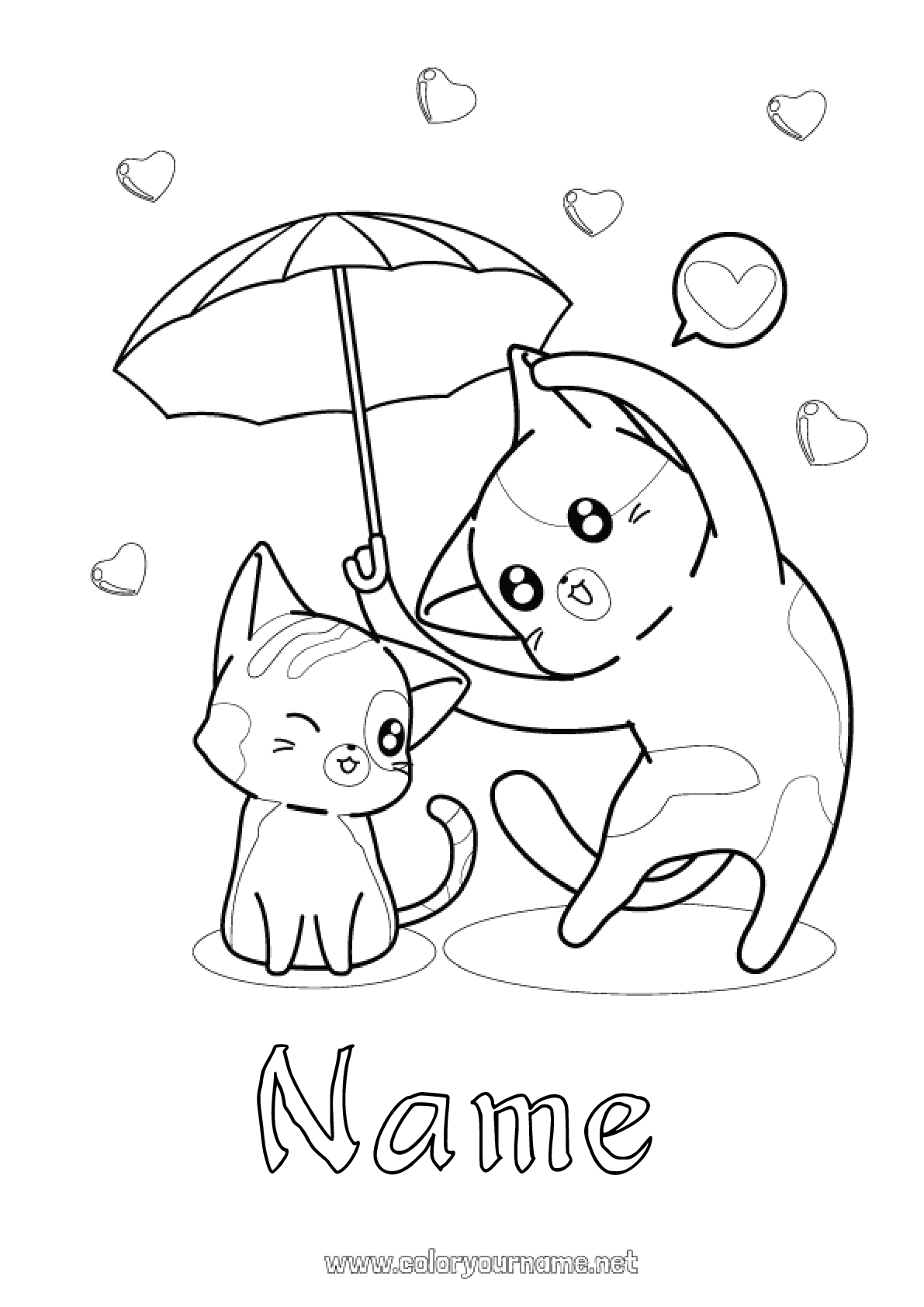 Coloring page No.949 - Heart Cat I love you
