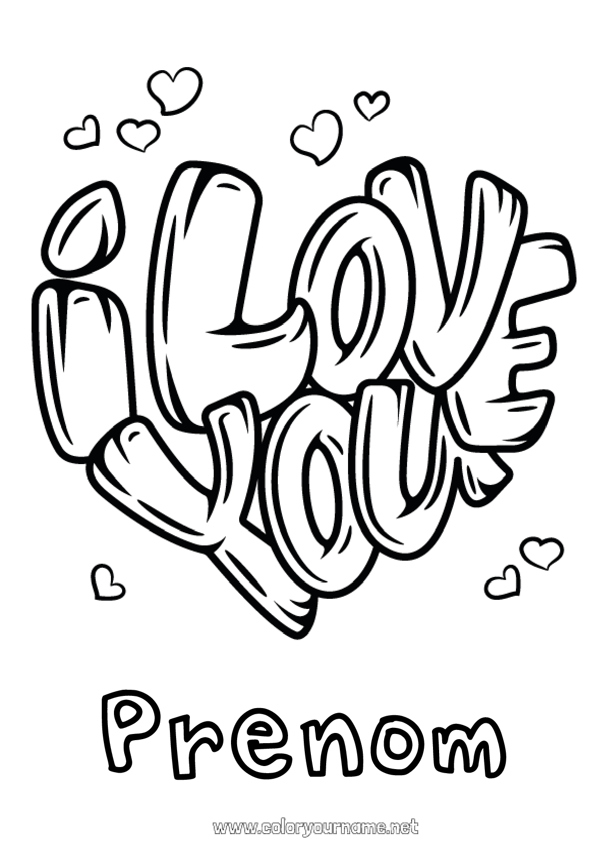 Coloriage Prénom Personnalisé à Imprimer Coloriage n°963 - Coeur Je t'aime "Love" message