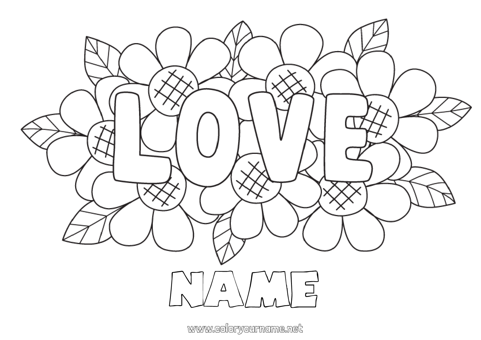 Coloring page No.996 - Flowers I love you "Love": message