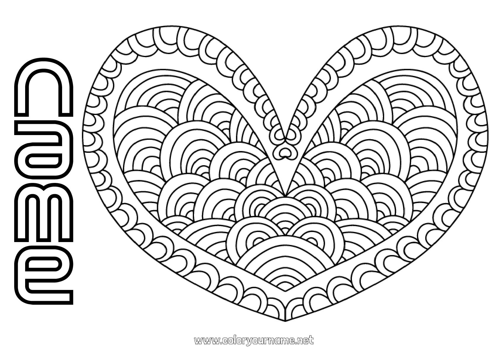 Coloring page No.999 - Heart Mandala I love you