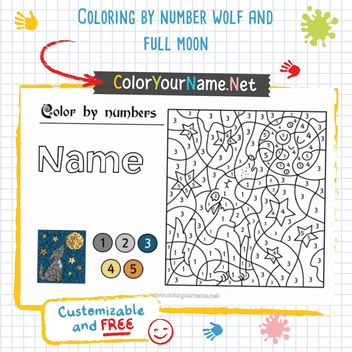Coloring by number wolf and full moon
