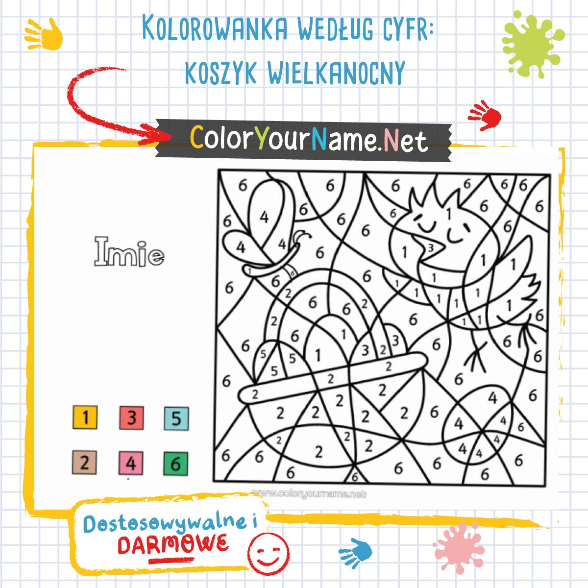 Kolorowanka według cyfr: koszyk wielkanocny