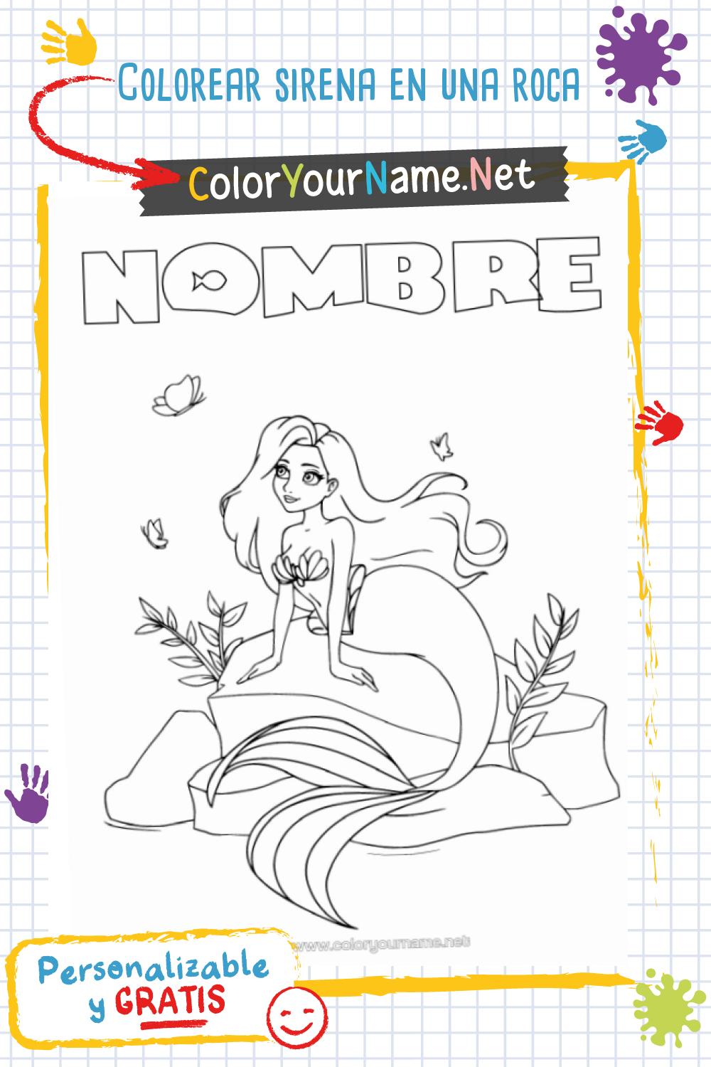 Colorear sirena en una roca