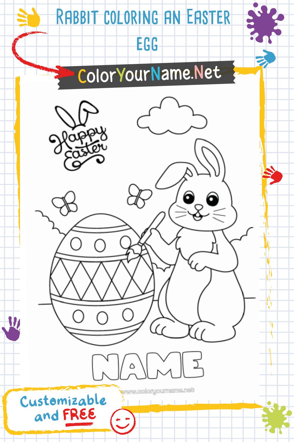 Rabbit coloring an Easter egg