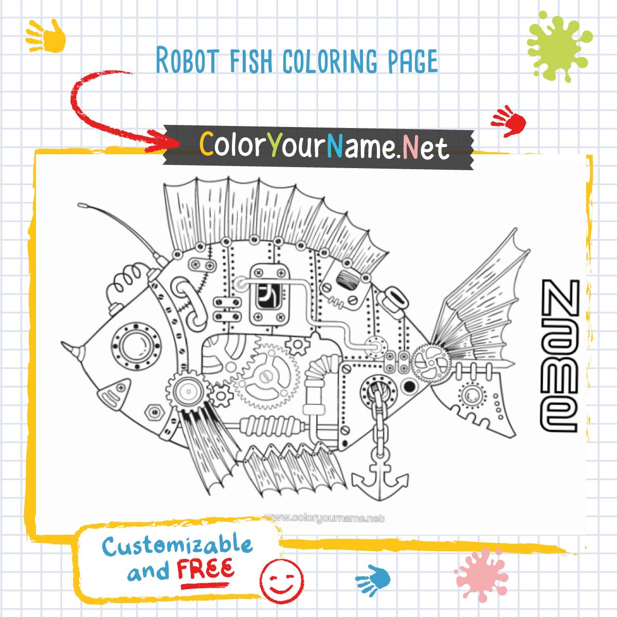Robot fish coloring page