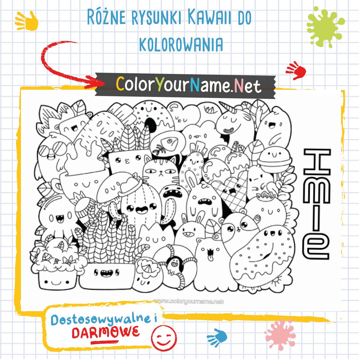 Różne rysunki Kawaii do kolorowania