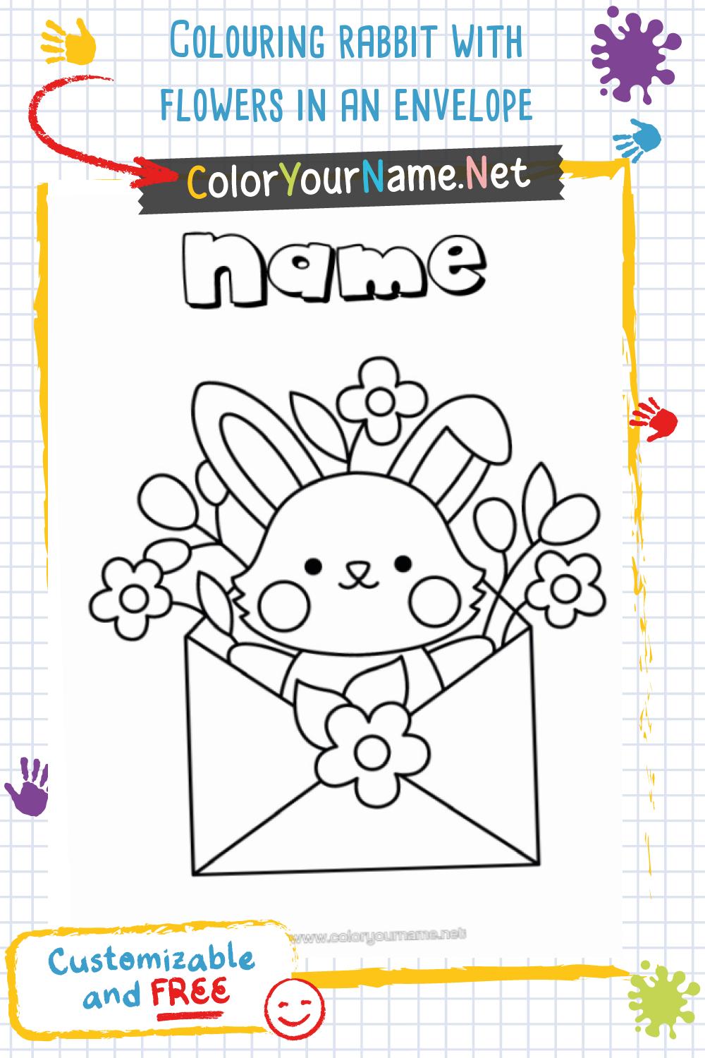 Colouring rabbit with flowers in an envelope