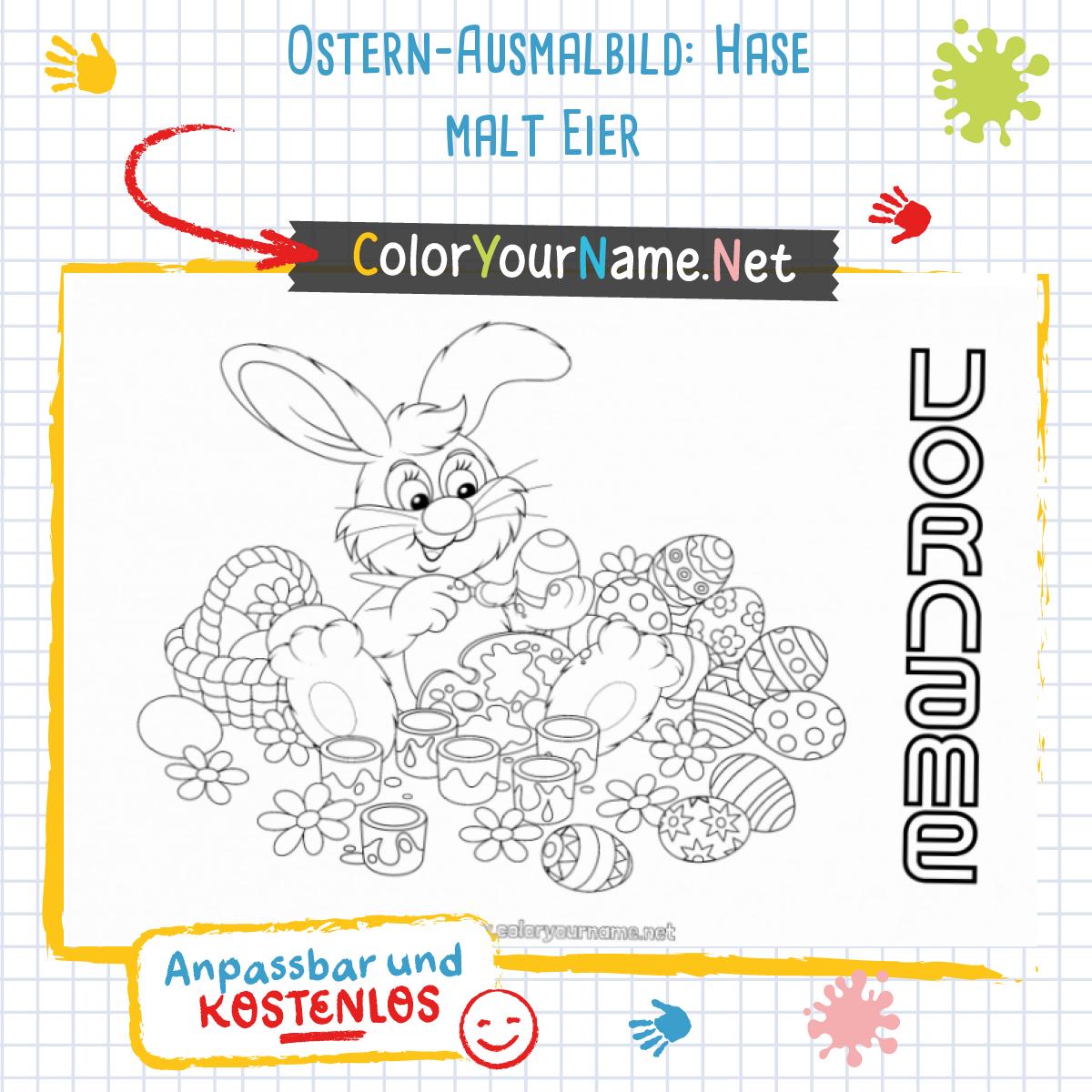  Ostern-Ausmalbild: Hase malt Eier Illustration 