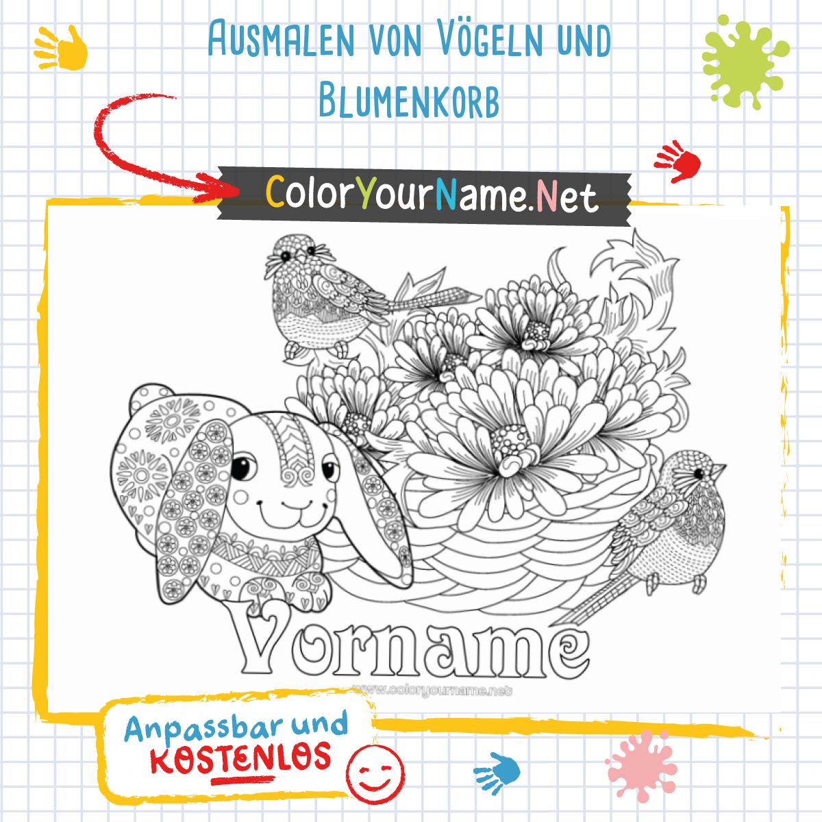  Ausmalen von Vögeln und Blumenkorb Bildidee 