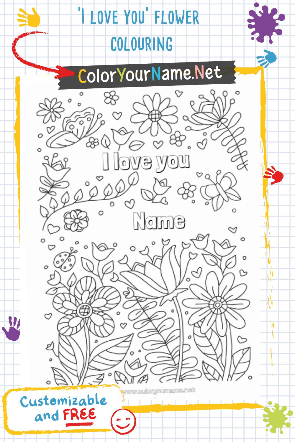 'I love you' flower colouring