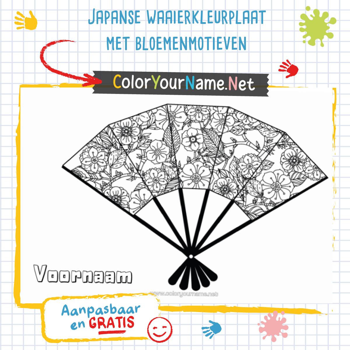 Japanse waaierkleurplaat met bloemenmotieven