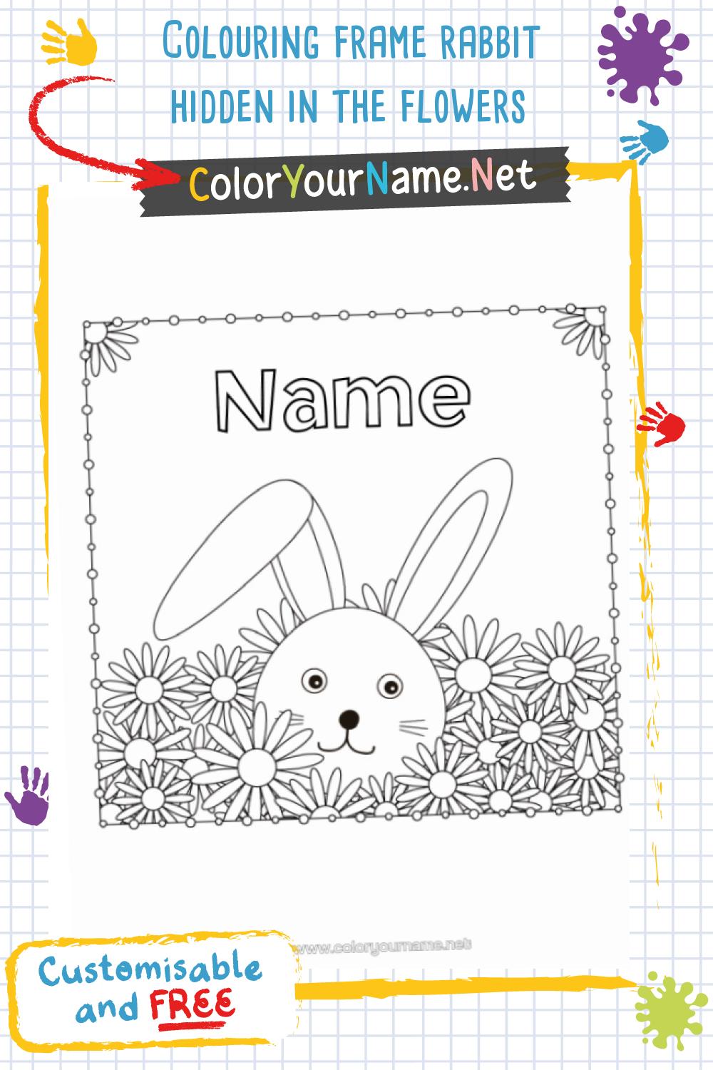 Colouring frame rabbit hidden in the flowers