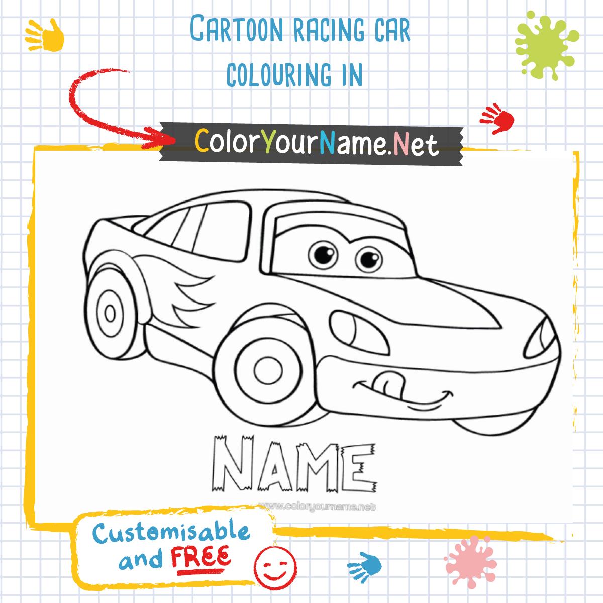 Cartoon racing car colouring in