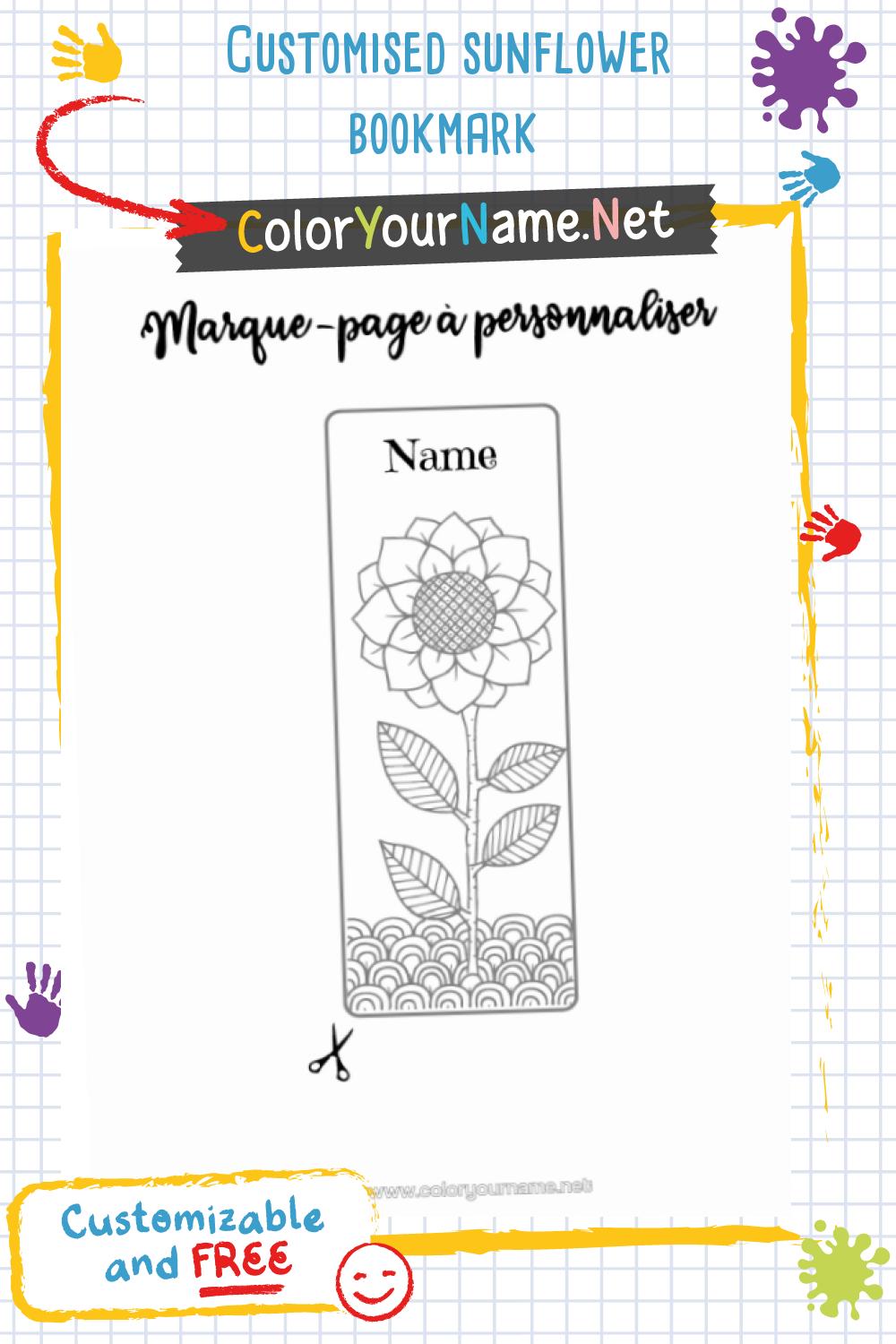 Customised sunflower bookmark