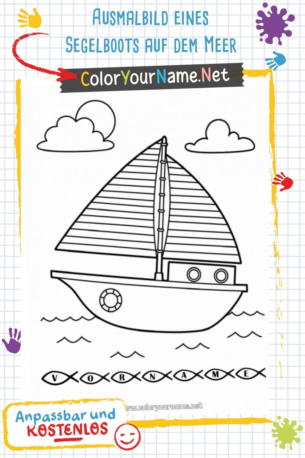  Ausmalbild eines Segelboots auf dem Meer Bildidee 