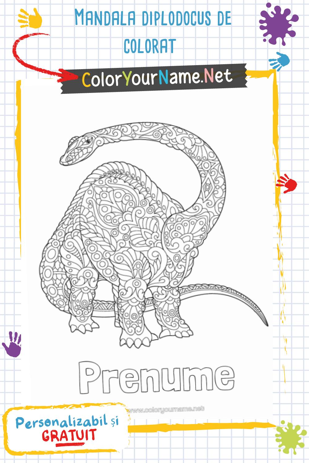 Mandala diplodocus de colorat