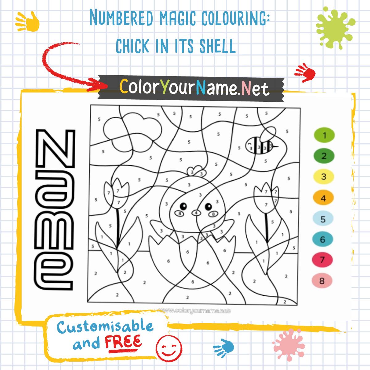 Numbered magic colouring: chick in its shell