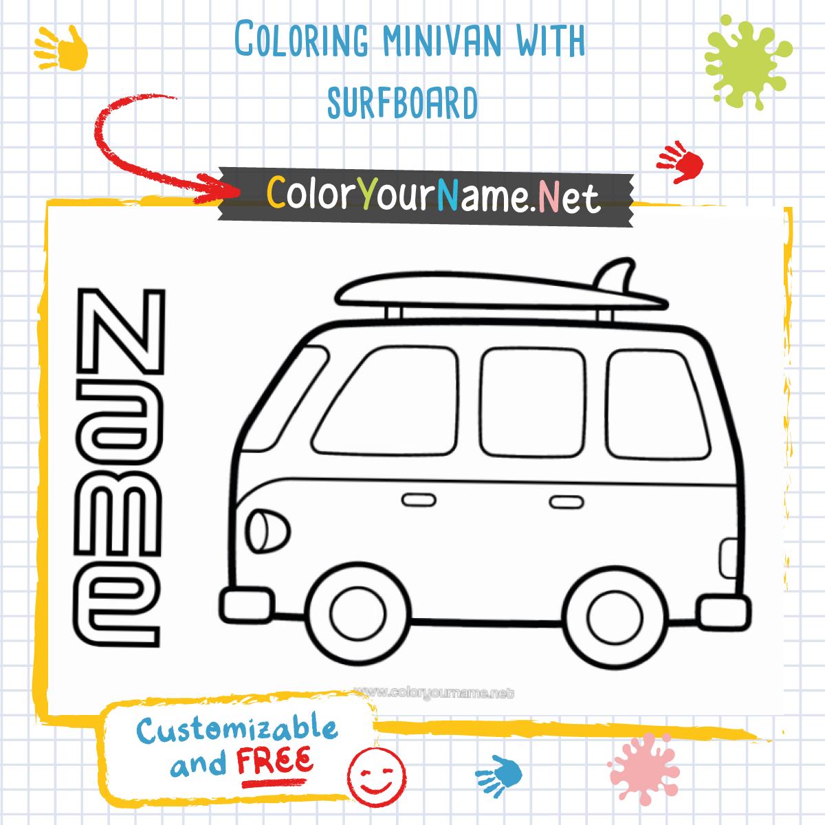 Coloring minivan with surfboard
