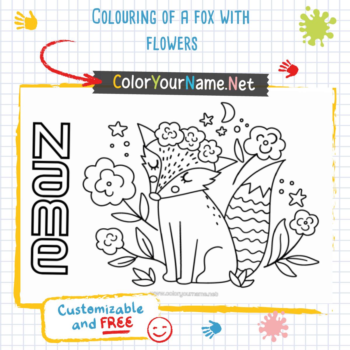 Colouring of a fox with flowers