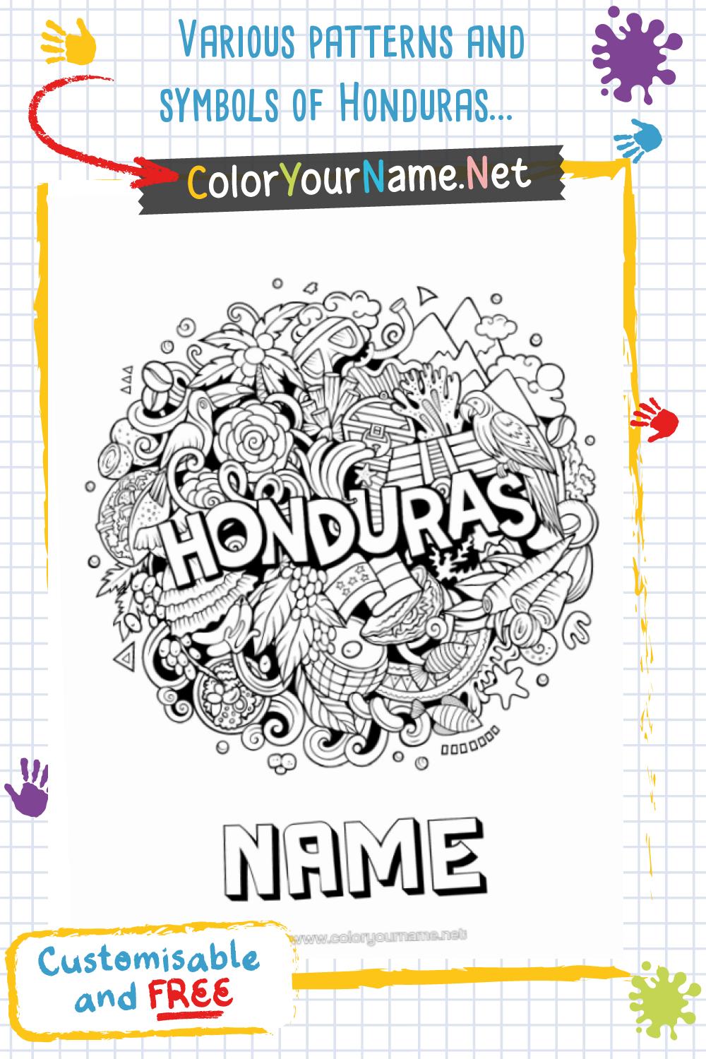 Various patterns and symbols of Honduras to colour.
