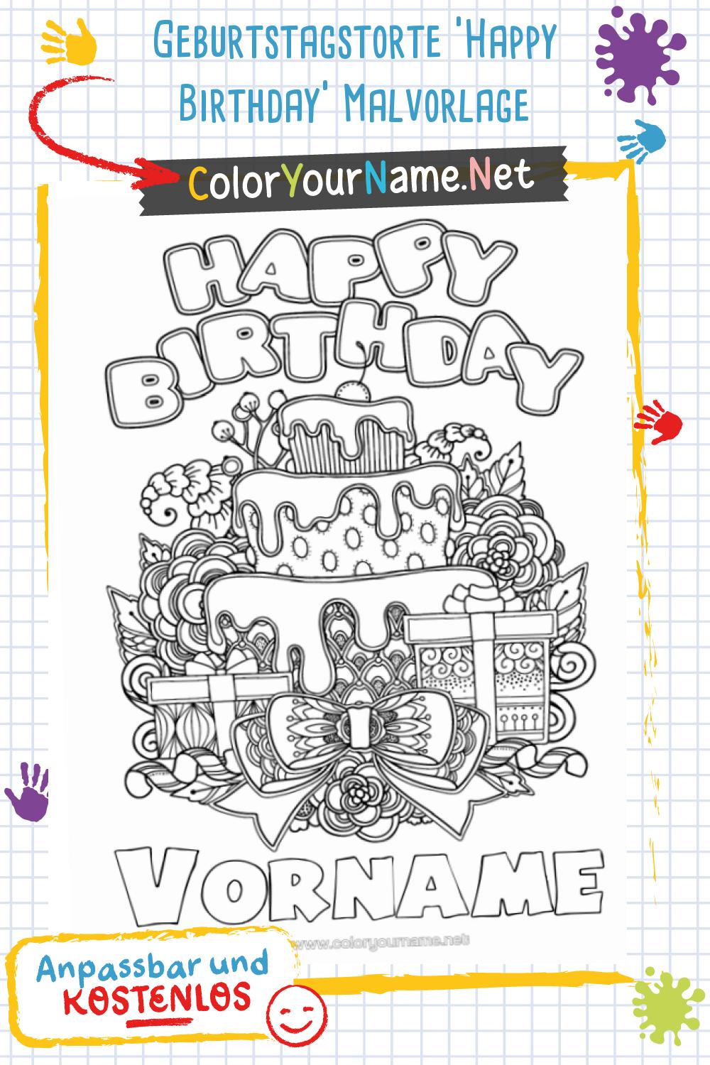 Geburtstagstorte 'Happy Birthday' Malvorlage