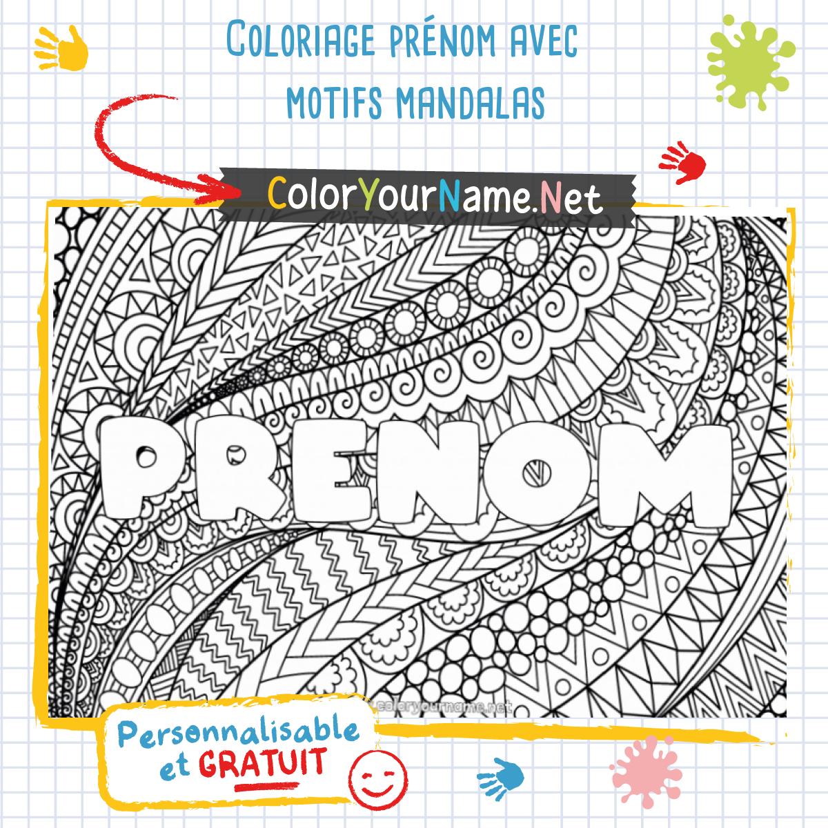 Coloriage prénom avec motifs mandalas