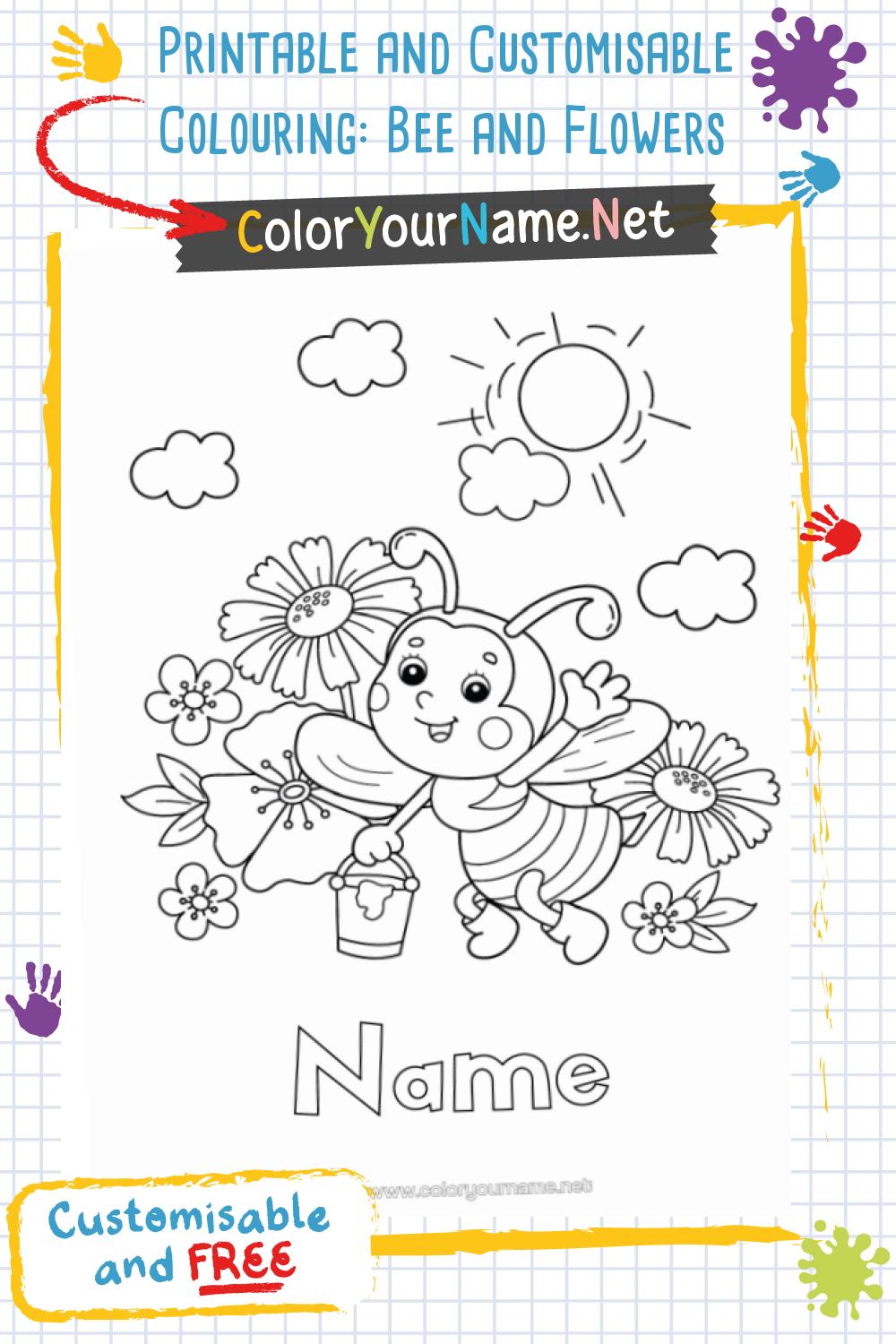 Printable and Customisable Colouring: Bee and Flowers
