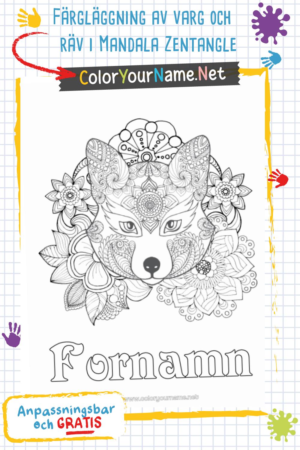 Färgläggning av varg och räv i Mandala Zentangle